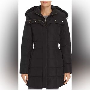 BRAND NEW!!  Shirred-Waist Hooded Quilted Down Coat